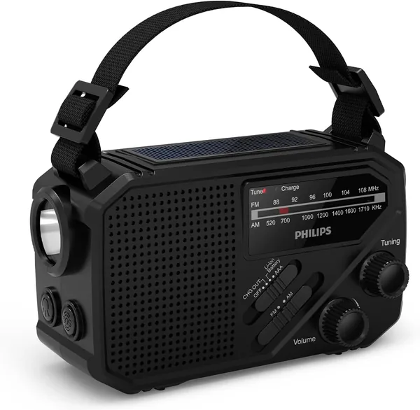 Philips TAR1659 Radio Portátil con Batería Recargable y Carga de Manivela, Solar, 34% De Descuento
