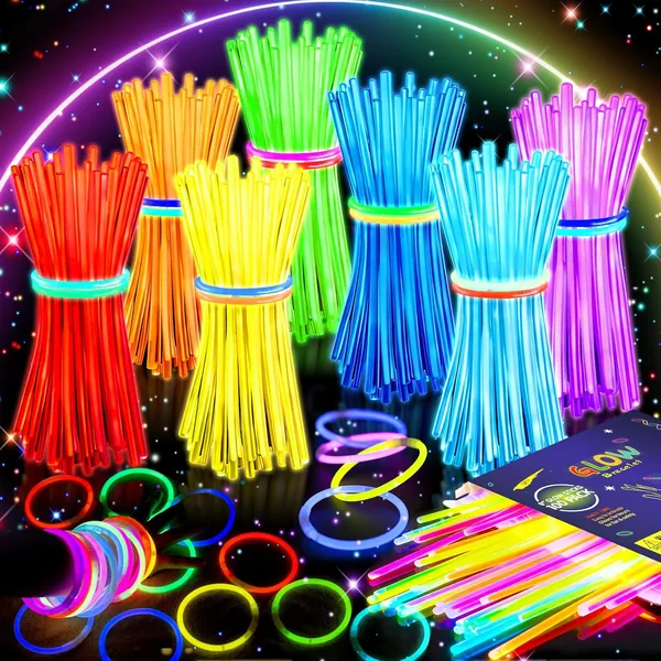 100 PCS Pack Glow Sticks Bulk, 8" Glow in the Dark Party Supplies, Neon Glow Stick Bracelets and Necklaces for Festivals, Concerts, Raves, Night Clubs, Halloween, Christmas, Birthdays