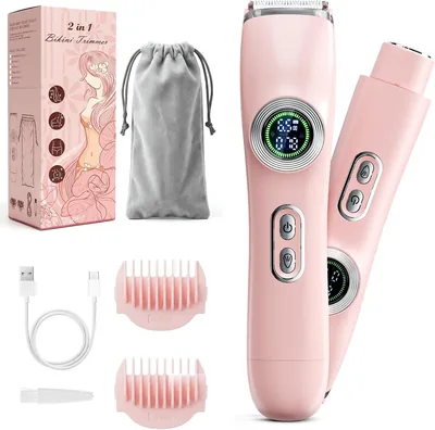 Afeadora Eléctrica 2 en 1 para Zonas Intimas, Rosa Claro | Epiladora Femenina IPX7 a Prueba de Agua, Seco/Húmedo