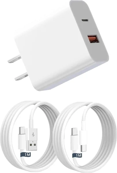 Type C Charger, USB Type-C Charger, PD20W Fast Charging, USB-A & Type-C Outlet Power Adapter, Equipped with 2 Ports