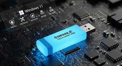 Tech-Shop-pro USB con clave de instalación incluida para Windows 11 Pro OEM Versión 64 bits. Recuperar, Restaurar, Reparar Arranque U