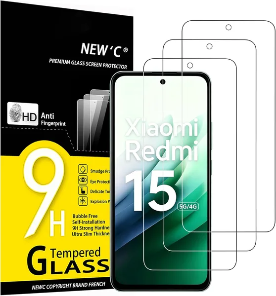 Vetrino temperato 'NEW' di 3 pezzi per Xiaomi Redmi 15 5G/4G (Non compatibile con Redmi Note 15), POCO M7 4G, POCO M7 Plus