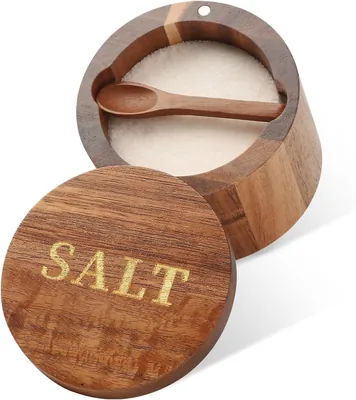 Timtopno Acacia Salt Cellar with Spoon & Lid Best Deal