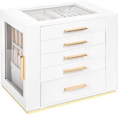 Yieseang Jewellery Box White PU Leather 5 Drawers Best Deal