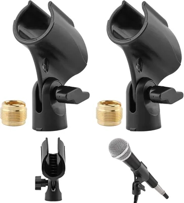 2 Pcs Microphone Clip - Adjustable Mic Clips for Stands, 5/8" to 3/8" Copper Screws, Flexible Adapter