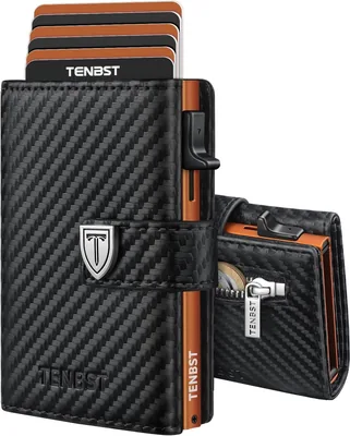 Cartera TENBST para Hombres - Cartera Ultra Delgado para Hombres con Compartimento para Monedas y Protección RFID, Cartera Premium Slim, Cartera de Lujo
