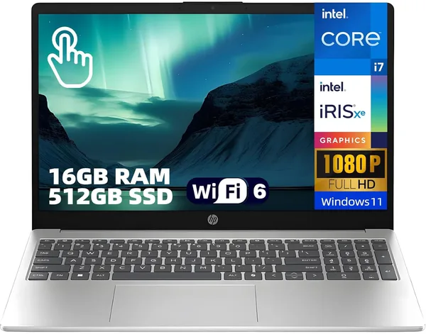 لابتوب HP 15.6 بوصة بدقة فائقة لمسية، مع معالج Intel Core i7-1355U، وذاكرة RAM 16 جيجابايت، وقرص SSD سعة 512 جيجابايت، ونظام التشغيل Windows 11 Home، جاهز بمساعد Copilot، وواي فاي - أفضل سعر