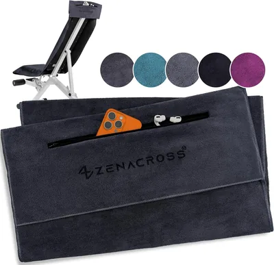 ZENACROSS - Sport-Badetuch Mikrofaser 120 x 50 cm - Schnelltrocknend mit Reißverschluss - Weiches Fitness-Tuch für Gym & Sport