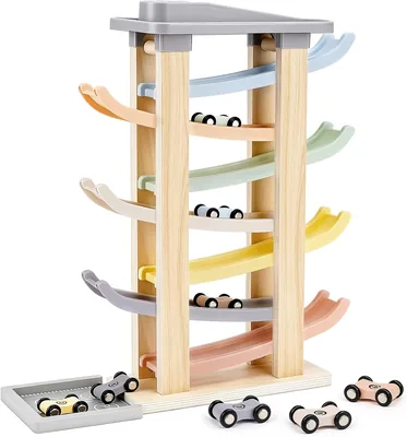 Joyreal Ball Court Baby Wood 1-2-3 År - Montessori Karleksspel, Tradezoidal Woodenspel för Barn Gift för Första Födertag