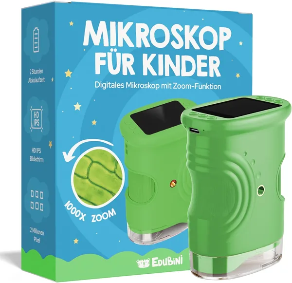 Edubini Digital Microscope for Children [1000x Magnification] - Portable Pocket Microscope for Garden, Forest & Experiments