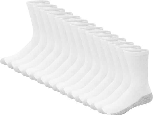 Hanes Men's Double Tough Socks, Crew and Ankle Moisturing Wicking Socks, Black & White, Multi-Packs