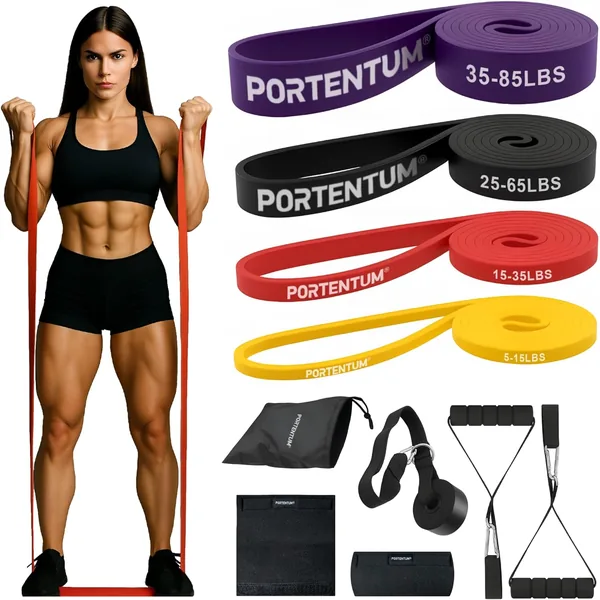 PORTENTUM Gomas elasticas musculacion Set de Bandas de resistencia 4 o 5 niveles intensidad