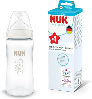 Nuk First Choice Butelka dla niemowląt | 3+ miesiące | 240 ml | Butelka przeciwkolkowa | Szkło | Wskaźnik kontroli temperatur Best Price
