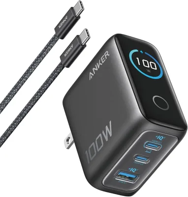 Anker 100W 3ポート充電器 USB-C & USB-Cケーブル ダークグレー | PSE技術基準適合・折りたたみ式プラグ MacBook PD対応 Windows PC iPad iPhone
