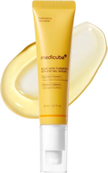 Serum para los ojos Medicube con ácido kójico y cúrcuma | Gel refrescante para el área de los ojos | Cuidado diario iluminador con vitamina C y retinol - Mejor trato