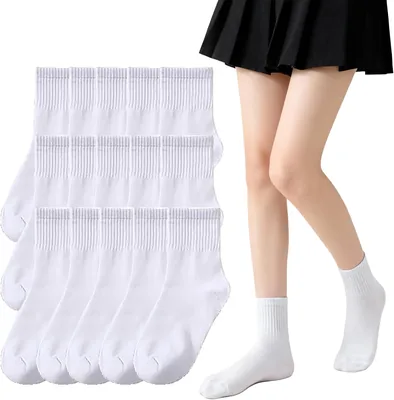 15 Pares Calcetines blancos de algodón para niños,Calcetines Escolares de algodón para Niños y Niñas