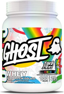 GHOST Clear Whey Isolate Protein Powder, Sour Strips - 1.54 LB Tub, 25g Protein