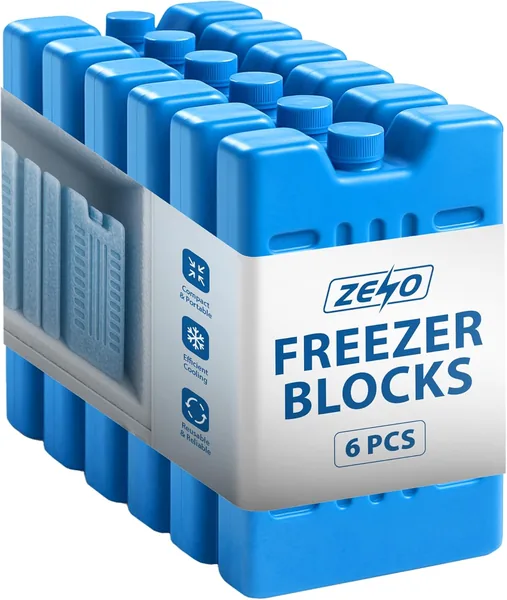 ZENO Freezer Blocks 6 Pack | Reusable Ice Pack | Ice Blocks for Cool Bags, Lunch Box, Travel, Picnic | Maintains Cold Temperature for Hours | Freezer Block for Food & Drink | Leakp