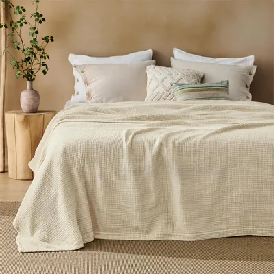 BEDSURE Musselin Blanket 100% Cotton Bed Throw Gauze Blanket, Beige, 220x240cm - Best Deal