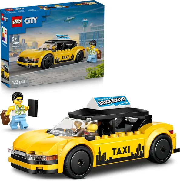 LEGO City Gele Taxi met Verwijderbaar Dak - Elektrisch Voertuig Set met 2 Minifiguren - Fijn Motorisch Speelgoed - Klein Geschenk