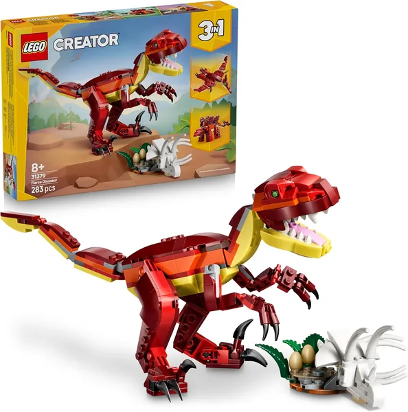 LEGO Creator 3 in 1: Dinosauro Selvaggio - Velociraptor, Stegosaurus o Pterosaurus con Elementi Ossei e Denti Affilati - Sconto del 50%