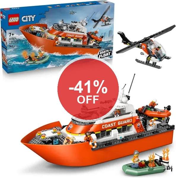 LEGO City Kustwacht Reddingsboot & Helikopter Speelset - Noodvoertuigen met Zwevend Scheepje, 5 Minifiguren en een Hond | 41% Korting
