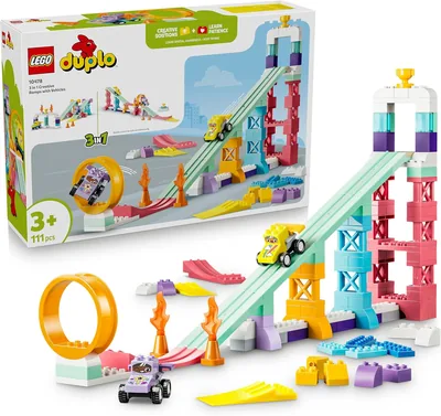 LEGO DUPLO Kreatywne rampy 3 w 1 z pojazdami 10478 | rampy z pojazdami, klocki dla 3-latka, prezent dla chłopca i dziewczynki