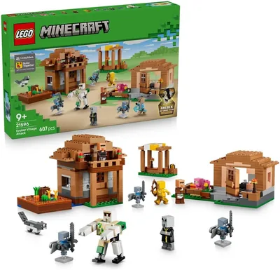 LEGO Minecraft Najazd przywoływaczy na wioskę 21596 | Zestaw akcji z gry, Prezent dla fanów Minecrafta 9+, 6 lat