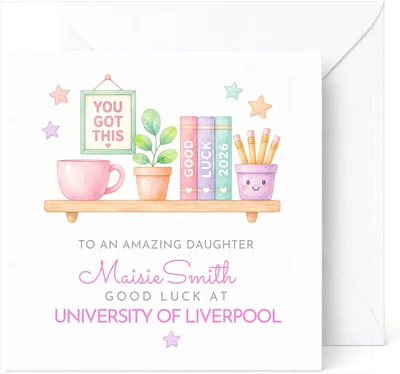 Personalised University Good Luck Card Pink or Blue (Pink)
