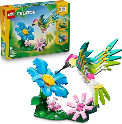 LEGO Creator 3-in-1 Wildtiere: Buntes Kolibris - Vogelspielzeug, das sich in Schmetterling oder Fischfigur verwandelt - DIY-Zimmerdekoration