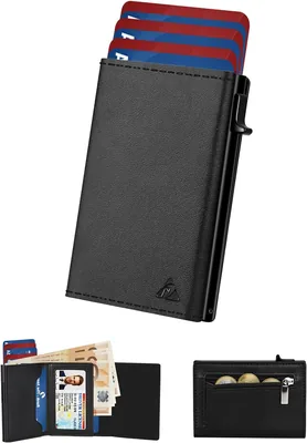 Portefeuille Homme, Porte-Cartes avec Fermeture Magnétique & Compartiment Monnaie & Blocage RFID, Portefeuille et Support Carte Pop Up pour 11