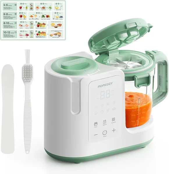 Momcozy AutoMeal Baby Food Maker - One-Step Auto Steam & Blend Food Processor, 15oz Large Cup & 6-Blade Design, Self-Cleaning, Auto 3-Stage Texture Settings for Effortless Homemade Food, 10-Pack