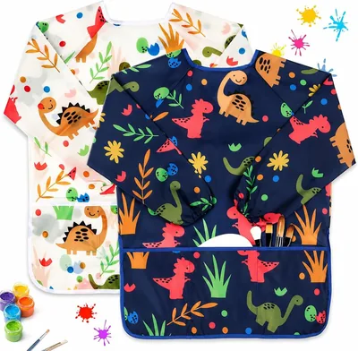 Delantales para Niños ANNIEMOOM, 2 Piezas para Pintura Artística Lavable con Mangas Largas y 3 Bolsillos