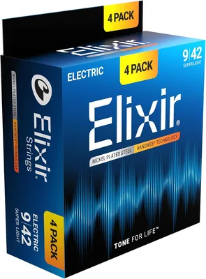 Elixir Cuerdas Niqueladas para Guitarra Eléctrica con Tecnología NANOWEB, Paquete de 4