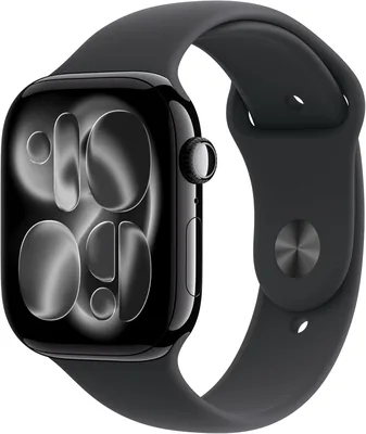 Apple Watch Series 11（GPSモデル） - 46mm ジェットブラック アルミニウムケースとブラックスポーツバンド - M/L、睡眠時無呼吸症候群、ハイパー