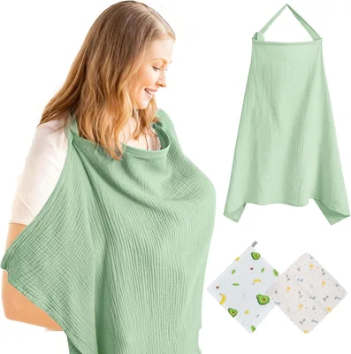 Noué Solivive pour Allaitement, Apron de Coton Doux (105 x 71 cm), Draps d'Allaitement en Muslin pour Bébé (Vert) - Meilleur Prix