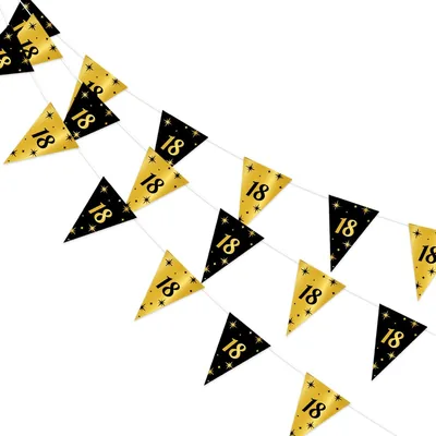 Q2P - Garlands - 18 Jaar - Verjaardag - Decoratie - Feestdecoraties - Bunting - Goud - Zwart - Best Deal