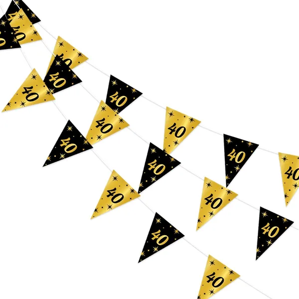 Q2P - Garlands - 40 Jaar - Verjaardag - Decoratie - Feestversiering - Vlaggenlint - Goud/Zwart