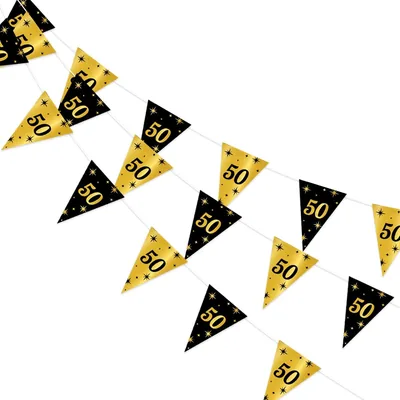 Q2P - Garlands - 50 Jaar - Verjaardag - Decoratie - Abraham - Sarah - Dekens - Bunting - Goud - Zwart