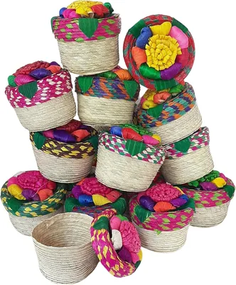 Cesto Artesanal de Palma Recuerdo, Hecho a Mano en Colores Florales (Set 24) - Mejor Oferta