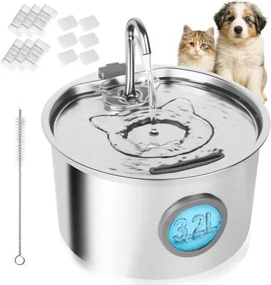 Fontaine à eau silencieuse pour chat de 3,2 L - Filtre sans fil pour chat - 6 cartouches de filtre et pads