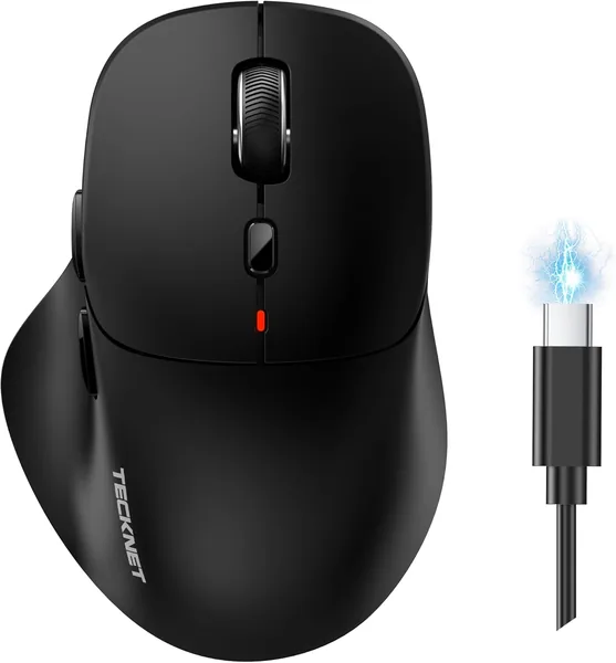 TECKNET Bluetooth Maus kabellos Ladbar (Tri-Modus: BT5.0/3.0 + 2.4G) mit Ergonomischer Daumenablage, 4800 DPI Computer Maus