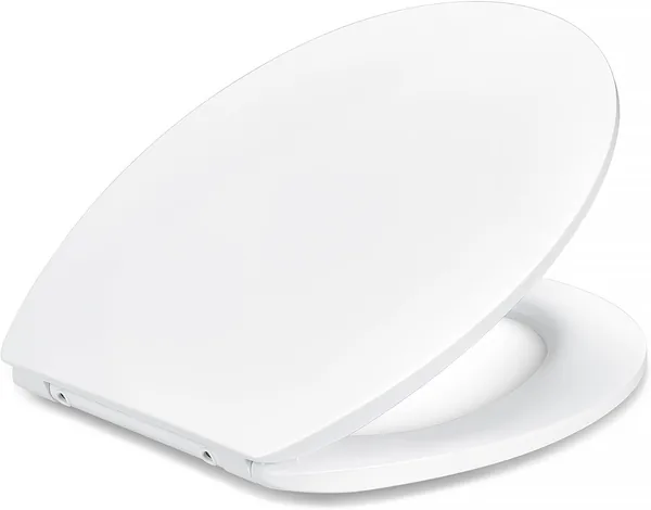 Amazon Basics Toilet Seat O Shape Soft Close Quick Release Hinges Universal Size Antistatic Urea and Porcelain Coating White