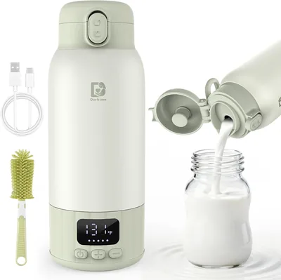 Dorkimn Tragbarer Babyflaschenwärmer für Reisen, Schnellheizung und Lange Akkulaufzeit, Zwei Heizmöglichkeiten für Muttermilch und Wasser