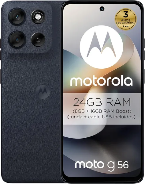 Moto g56 5G 24GB (8GB+16GB RAM Boost)/256GB Negro, Resistencia Militar, IP68/69, Corning® Gorilla® Glass 7i, Pantalla 6.72"