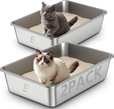 2 Pack Stainless Steel Cat Litter Tray