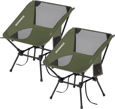Silla de Camping SONGMICS con Lomo Bajo, Juego de 2, Altura Ajustable Silla de Exterior Pliable, Marco de Acero, Carga 150kg, con 2 Bolsillos - 16% Descuento