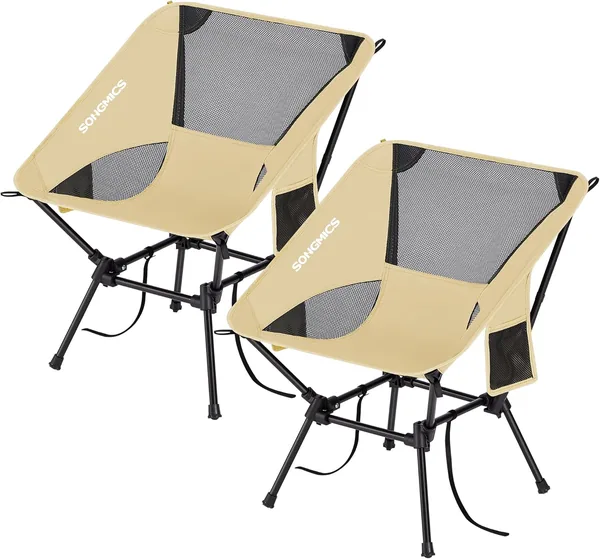 Silla de Camping SONGMICS con Lomo Bajo, Juego de 2, Altura Ajustable, Silla Exterior de Acero, Carga 150kg, con 2 Bolsillos - 29% de Descuento