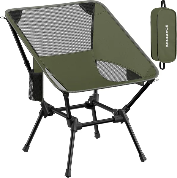 SONGMICS Camping Chair, Outdoor Chair, Height Adjustable, Steel Frame, 150 kg Load, 2 Pockets