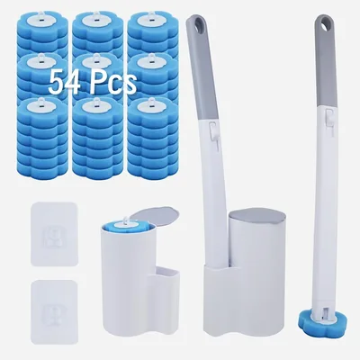 Toilet Brush Set with Cleaner - 2 Brushes & 54 Pads